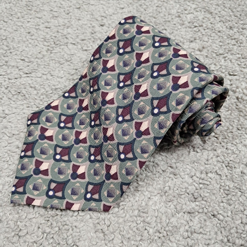 Harve Benard Silk Tie Geometric Medallion Green Purple USA Classic Necktie